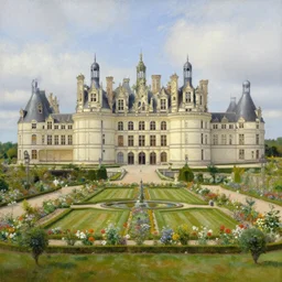 an incredible oil painting of a big french chateau, with a french garden, maison Laffite, chateau de Versailles, château de Cheverny, concept art, trending on deviantart