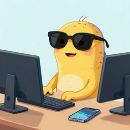 a mongoose! with sunglasses working on a pc, an iphone on the desktop, funny cartoon, in colors, airbrushed, hyper realistic, insanely detailed