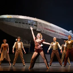 award winning Production photo of the Hindenburg disaster the musical on broadway, dancing, singing, costumes by Julie Taymor, set design by Julie Taymor