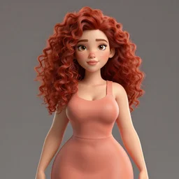 3d rendered gorgeous red haired woman with big curly hair and freckles, curvy figure wearing dress with flower print, Pixar CGI , octane render, sharp details, bloom, 8k resolution, OLED, trending on artstation