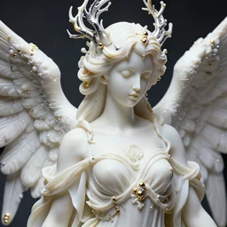 hyper detailed ultra sharp portrait of a beautiful well contoured porcelain ivory angel!, artstation!! detailed elegant clothes, up close shot, sharp focus, global illumination, ambient lighting pixiv!! scenery art, biomechanical white silver gold rhizomorphs headdress, vaporwave brackets, dream texture, alexandre ferra, irakli nadar, alexander mcqueen, octane highly render, 4 k, ultra hd