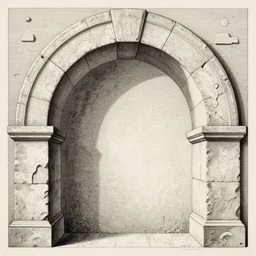 a stone arch, engraving by goya, elknam style, aboriginal, symmetrically centered, close shot