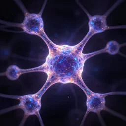 neuron cell network, iridescent radiant light, digital painting, artstation, fine detail, dark purple and blue color, black background