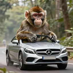 monkey drives a mercedes, photo taken by a nikon, 8k, very detailed, highly detailed, epic scale