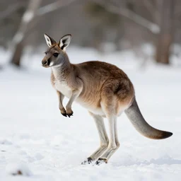 hyper realistic digital art of kangaroo hopping through snow