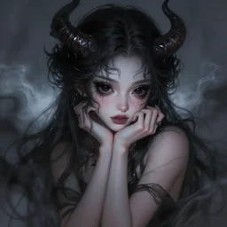 portrait photo of demon girl by donato giancola, dreamy and ethereal, expressive pose, big black eyes, exciting expression, fantasy, intricate, elegant, dark and moody smoke, highly detailed, digital painting, artstation, concept art, smooth, sharp focus, illustration