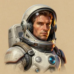 male, heroic figure, space suit with a modern helmet, science fiction, sketch, character sheet, very stylized, digital art, illustration on kraft paper, pen and ink, digital painting, by mike mignola, by alex maleev