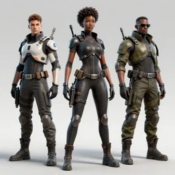 african cyberpunk female and male soldiers, unreal engine 4 k high quality futuristic full body image