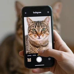 cat holding phone using instagram story create mode macro