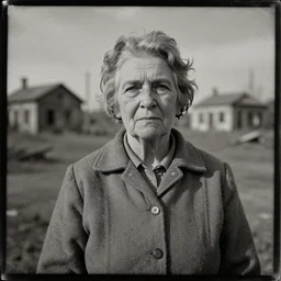 tintype photograph, old woman, millennial woman elderly, 2 0 9 0 s, post - nuclear town