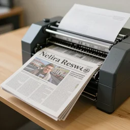 a printing press printing newspapers, 8 5 mm, f / 1. 3
