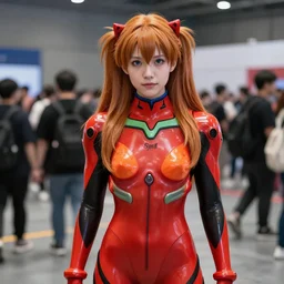 boris johnson cosplaying as asuka langley from evangelion, anime convention, red body suit, high quality, detailed, sigma 8 5 mm