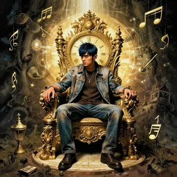 a time refurbished by the years, empire without borders, a throne made of musical notes, i use the keys to shuttle the immortality that 1 9 2 0 missed jay chou, the birth of time 8 k volumetric light style hieronymus bosch
