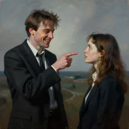 neo-surrealist painting of young christopher walken pointing and laughing at me concept art wayne barlowe hannah yata very dramatic lighting 8k wide angle shallow depth of field