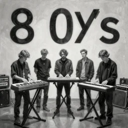 8 0's synthesizer band,. album cover, anton corbijn, black white, atmospheric lighting. highly detailed painting by greg rutkowski.