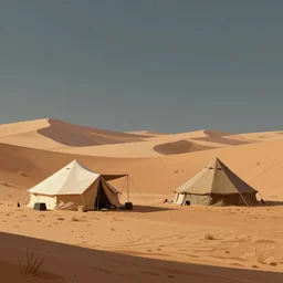 concept art by jama jurabaev, cel shaded, cinematic shot, trending on artstation, high quality, brush stroke, a mysterious camp in the desert