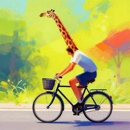 Expressive painting of gir riding a bicycle, incredible bright colors, digital art by Krenz Cushart, trending on artstation