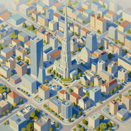 nantes, france, isometric futuristic landscape painting