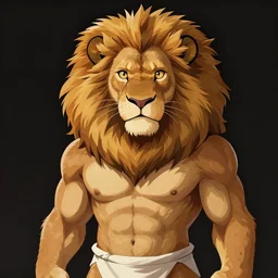 digital painting of a lion wearing a loincloth, fursona, furry art, stylized, cel shaded, ultra detailed, anime key visual,