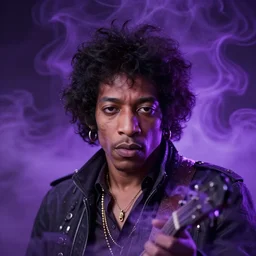 A Weirdcore Mesmerizing 8k hyperrealistic Photo Portrait jimi hendrix transforming into a purple haze, soft, sharp focus, detailed, artwork By Ayami Kojima, Daytoner, Greg Tocchini, James Jean,Yoshitaka Amano