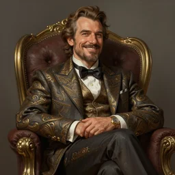 a rich man smirking. relaxed in his chair with crossed arms. intricate, elegant, highly detailed, digital painting, artstation, concept art, sharp focus, illustration, by justin gerard and artgerm, 8 k