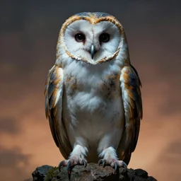 potrait of giant omnipotent horrifying barn owl striking an aggressive pose, by zdzislaw beksinski, by dariusz zawadzki, by wayne barlowe, gothic, surrealism, cosmic horror, lovecraftian, cold hue's, warm tone gradient background, concept art, beautiful composition