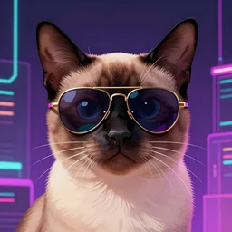 detailed portrait of a siamese cat, aviator sunglasses, synthwave, retrowave, cyberpunk, illustration by Jordan Grimmer and Greg Rutkowski, trending on Artstation