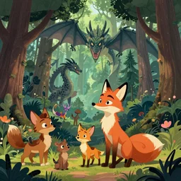 cartoon fox in forest | concept art, don bluth, dragons lair, the land before time, anastasia, american tail, titan a. e., highly detailed, intricate, artgerm, greg rutkowski, wlop