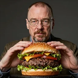walter white as a hamburger, realistic photograph, detailed, award winning picture