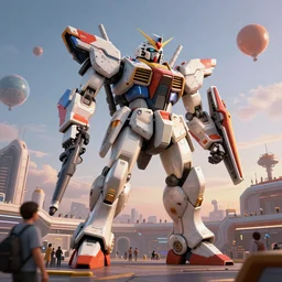 a beautiful hyperrealistic ultradetailed 3 d render of a gigantic mecha guarding a sci - fi spaceport, by john jude palencar : 3, mech, unreal engine, octane render, gigantic, unreal engine, octane render, 3 d, brilliantly coloured, intricate, ultra wide angle, trending on artstation, dusk, volumetric lighting, hdr, polished, micro details, ray tracing, 8 k : 2, people, sphere, balloon, blurry, blur, depth of field, dof, bokeh, obscured, macro : - 1