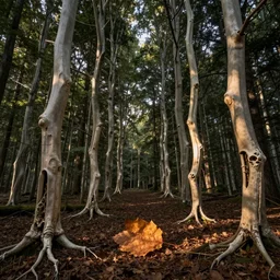 a view of the forest that the trees are bone and the leaf are flesh, realistic, photography