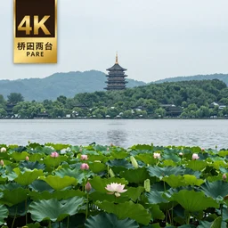 A beautiful landscape of photorealistic, shift phtograpy, hologram of China Hangzhou West Lake, highly detailed, wallpaper, 8k, awarded winning photo