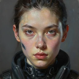 portrait of a cyberpunk cyborg mercenary, detailed realism face in painting, detailed beautiful portrait, oil painting masterpiece, 8 k resolution, smooth, sharp focus, trending on artstation, by rembrandt