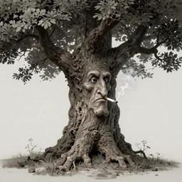 matte painting of an old tree called otton that has facial expressions, otton is smoking a cigarette, smoking particles, in high detail, accurate, fantasy illustration, trending on artstation, greg rutkowski, by frank robert dixon, fineartamerica, alex horley orlandelli, peter mohrbacher