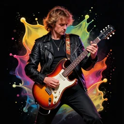 eddie munson electric guitar player splash art graphic design color splash high contrasting art, fantasy, highly detailed, art by greg rutkowski