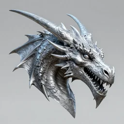 3 d render of a silver dragon head, necromancer's dragon, mtg, by wayne reynolds, by beksinski