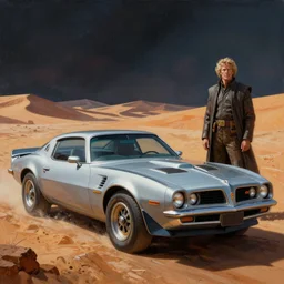 moebius and ralph mcquarrie style 1 9 8 2 pontiac trans am futuristic sci - fi painting, star wars dune, the incal