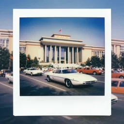 polaroid of a well succeeded communist country, with retro futurist cars and streets, wide angle, sunlight, award winning