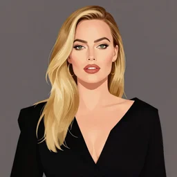 An illustration of margot robbie in the style of andre ducci
