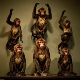 a few taxidermy monkeys, dramatic lighting, film still