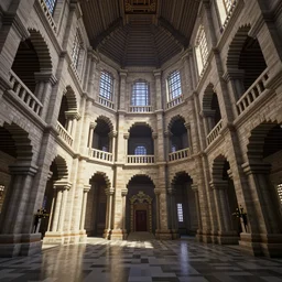 roman architecture cathedral interior multi level, created in minecraft