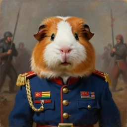 guinea pig general wearing his uniform, looking proud as if he had won the battle. award winning, portrait bust, symmetry, faded colors, by larry elmore, masterpiece, trending on artstation, cinematic composition, beautiful lighting, hyper detailed!!!, 8 k, oil on canvas