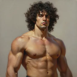 cosmic muscle god, curly hair, strong jawline, 8 k, detailed oil painting, matte painting, trending on artstation,