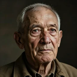 poignant portrait of an old veteran remembering his youth, the years weigh heavily in his eyes, feelings of nostalgia, melancholy, grief, acceptance, peace, hope