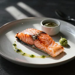 a delicious photograph of a plate of salmon