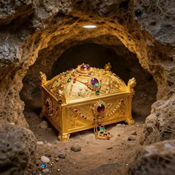 cave of golden treasure and colorful jewels
