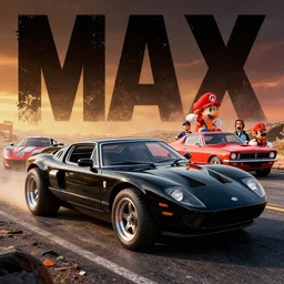 3 5 mm low angle photo black mad max 1 9 7 3 ford falcon gt hot rod on a deserted post apocalyptic road, mario cart, gta 5, hyper detailed, smooth, high contrast, volumetric lighting, octane, jim lee, giorgetto giugiaro, craig mullins, chris bangle, george miller, ian callum, vibrant rich deep color, comic book