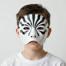 a boy wearing rorschach mask