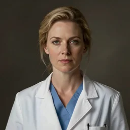 image of a lady doctor in the original form series by margaret ward, facing the camera, by greg rutkowski