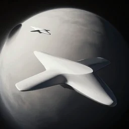 minimalist, abstract startships flying in planetary atmosphere, non - euclidean, hd, unreal engine, photo realism, trending on artstation